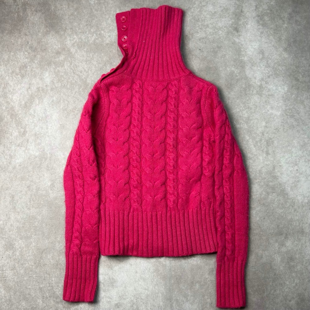 Banana Republic Wool Angora Cable Knit Button Turtleneck Sweater Pink Small